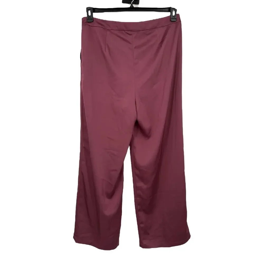 Misook pants high rise wide leg satin dark pink size Large L
